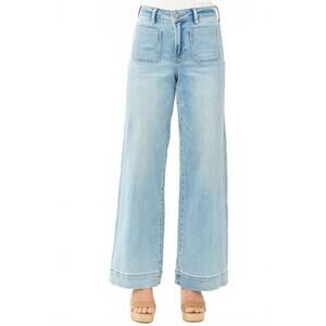 NEW HIDDEN patch pocket stretchy wide leg jean in light wash